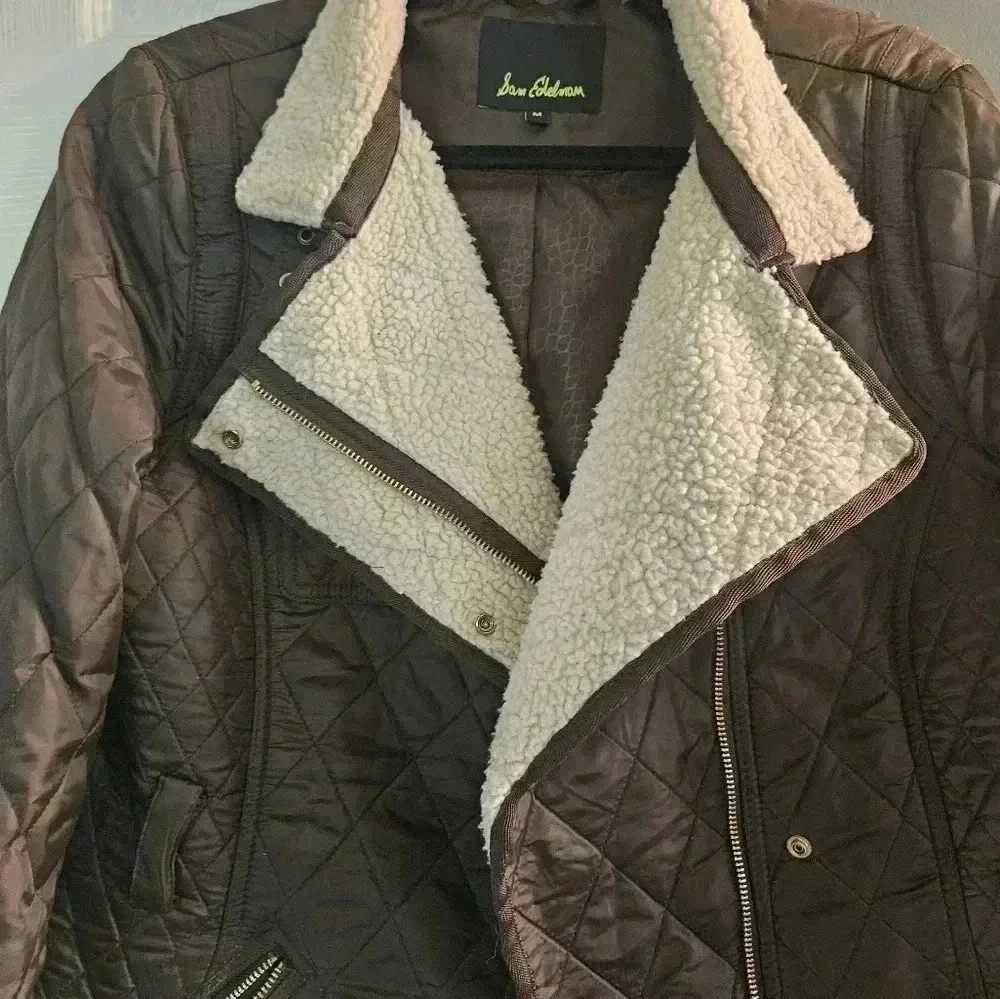 Sam Edelman Quilted Shearling Trim Zip Up Coat Women (M)
